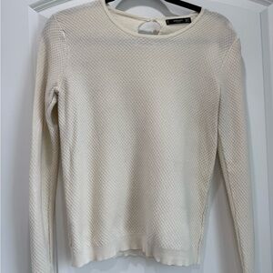 Mango Cream Crew Neck Sweater Lightweight Fine Knit